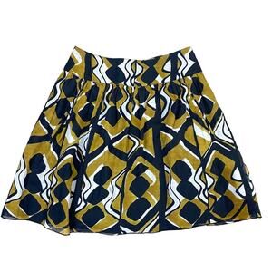 ANNA SUI Mini Skirt Anthropologie Geometric Print Size 2 Black & Gold Silk Blend